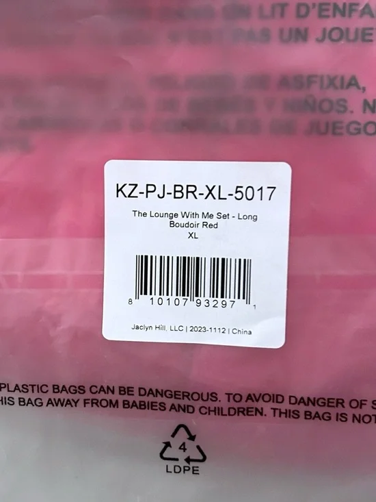 KOZE Jaclyn Hill The Lounge with Me Set Long Sleeve Boudoir Red Pink Size XL - Picture 6 of 6